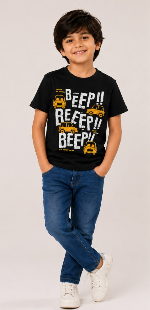 Kids Black Graphic Printed T-Shirt & Formal Blue Jeans Set