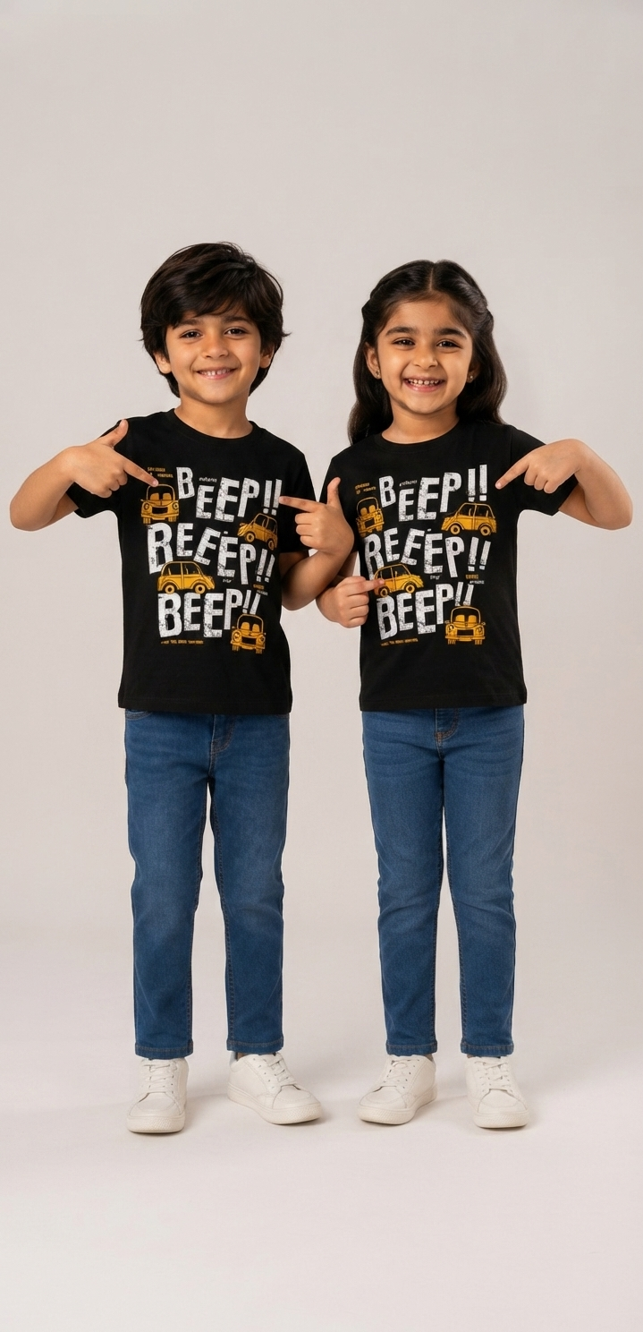 Kids Black Graphic Printed T-Shirt & Formal Blue Jeans Set