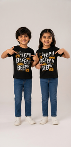 Kids Black Graphic Printed T-Shirt & Formal Blue Jeans Set