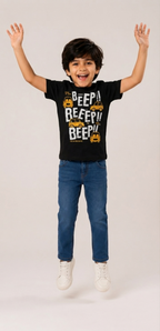 Kids Black Graphic Printed T-Shirt & Formal Blue Jeans Set